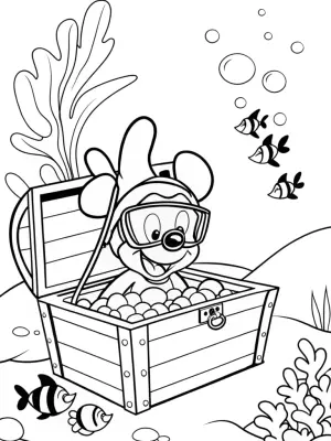 Mickey Mouse’s undersea treasure hunt coloring pages