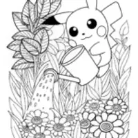 Pikachu watering alien plants