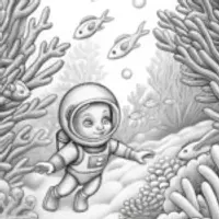 Baby underwater explorer with fish