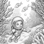 Baby underwater explorer with fish
