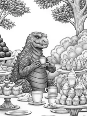 Godzilla tea party coloring pages