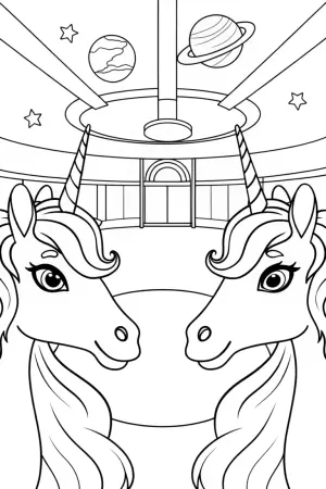 Unicorns at the galactic post office coloring pages