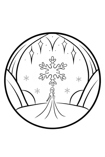 A coloring page of Elsa’s Celestial Snowfall