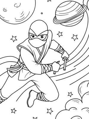 Ninja on a galactic quest coloring pages
