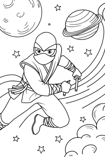 A coloring page of Ninja on a galactic quest