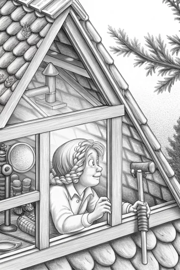 A coloring page of Chick operates a weather station