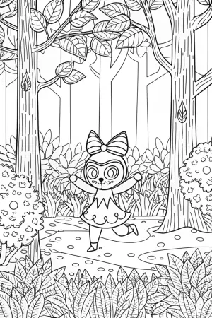Kuromi dance-off in the forest coloring pages
