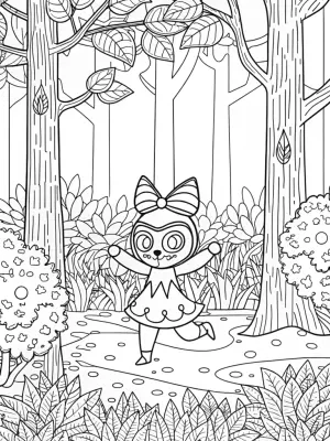 Kuromi dance-off in the forest coloring pages