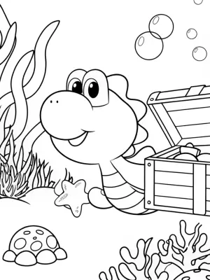 Yoshi’s underwater treasure hunt coloring pages