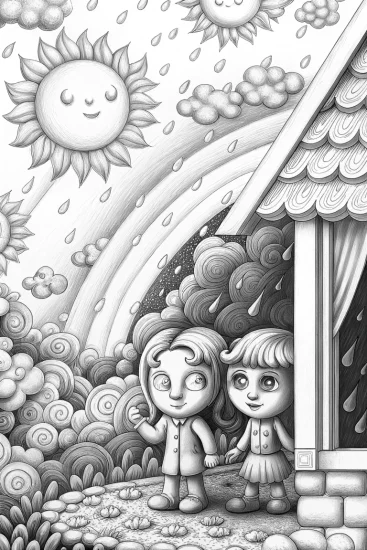 A coloring page of Rainbow Friends weather workshop