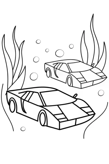 A coloring page of Lamborghini underwater racing