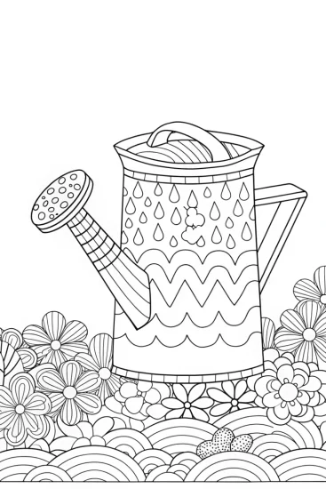A coloring page of Rainbow watering can adventure