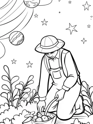 Celestial gardener in a cosmic garden coloring pages
