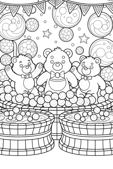A coloring page of Care Bears bubble festival