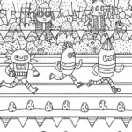 Monsters sports day coloring page