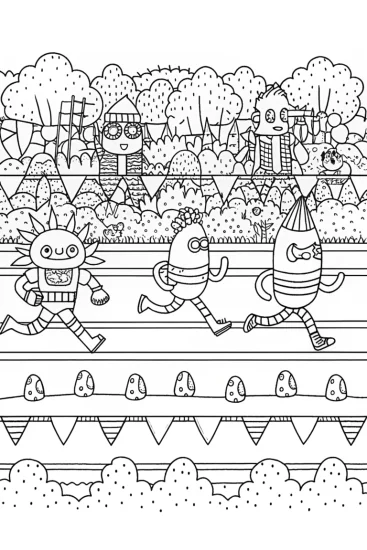 A coloring page of Monsters sports day coloring page