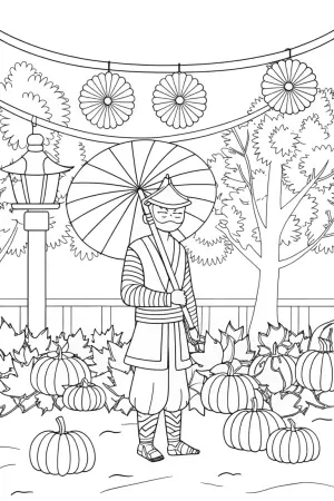 Ninja at the harvest festival coloring pages