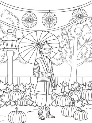 Ninja at the harvest festival coloring pages