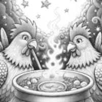 Chickens crafting a magical potion