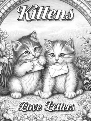 Kittens delivering love letters coloring pages