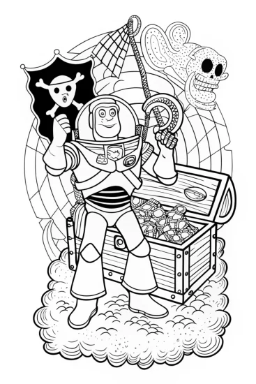 A coloring page of Buzz Lightyear treasure hunt