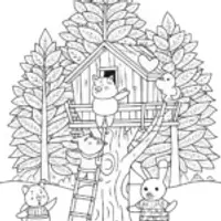 Animals building a treehouse