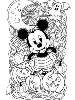 Mickey Mouse navigating a Halloween maze coloring pages