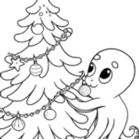 Octopus decorating a Christmas tree