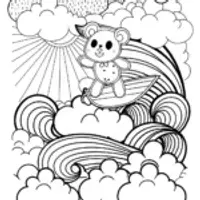 Pompompurin surfing on clouds