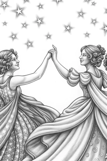A coloring page of Champions dancing in the sky
