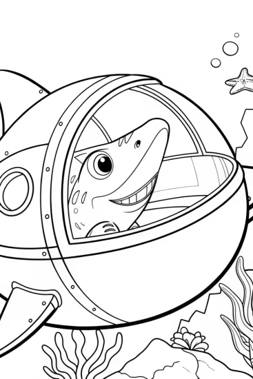 A coloring page of Shark’s underwater time machine