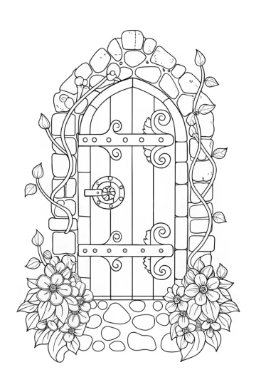 A coloring page of Banban’s secret garden door