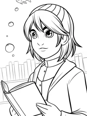 SOREN in an underwater library coloring pages