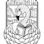 Flamingo librarian reading a book