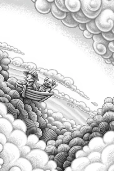 A coloring page of Banban’s cloud adventure