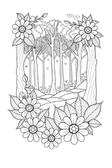 A coloring page of Floral timekeepers of the enchanted forest