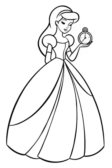 A coloring page of Princess with a time-traveling compass