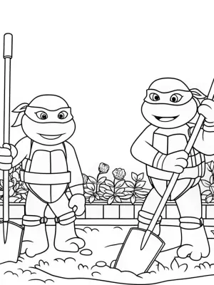 Teenage Mutant Ninja Turtles gardening coloring pages