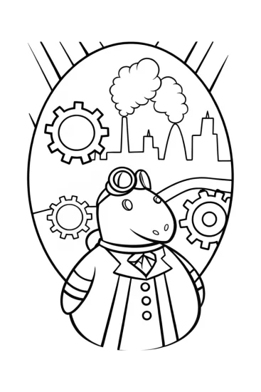 A coloring page of Axolotl’s steampunk adventure