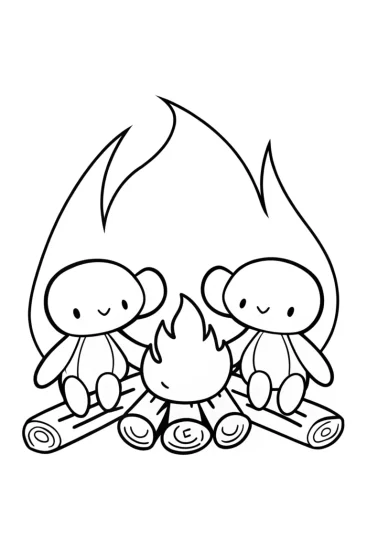 A coloring page of Axolotl campfire gathering