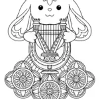 Cinnamoroll playing a harp
