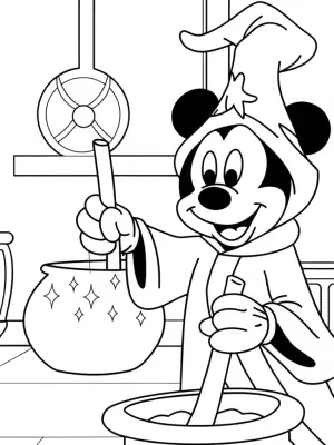 Mickey Mouse making a potion coloring pages