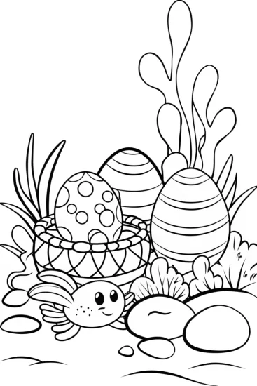 A coloring page of Easter under the sea celebration