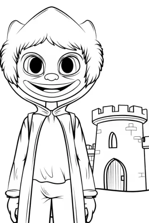 Huggy Wuggy at the poppy castle coloring pages