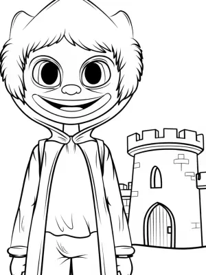 Huggy Wuggy at the poppy castle coloring pages