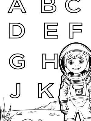Alphabet astronauts exploring an alien planet coloring pages