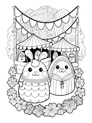 Squishmallows at an art fair coloring pages
