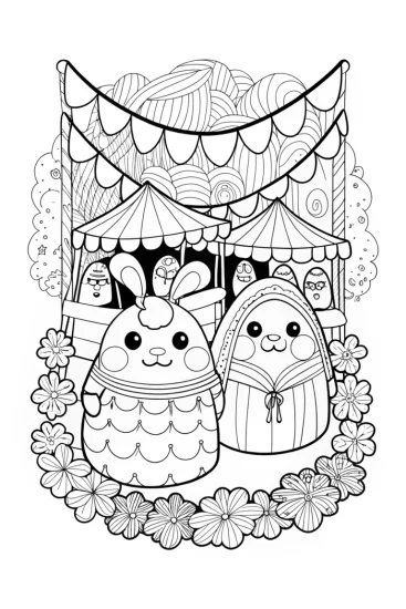 A coloring page of Squishmallows at an art fair
