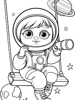 Baby astronomer on a cosmic swing coloring pages