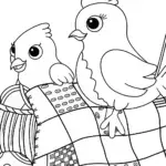 Chickens sewing a magical quilt